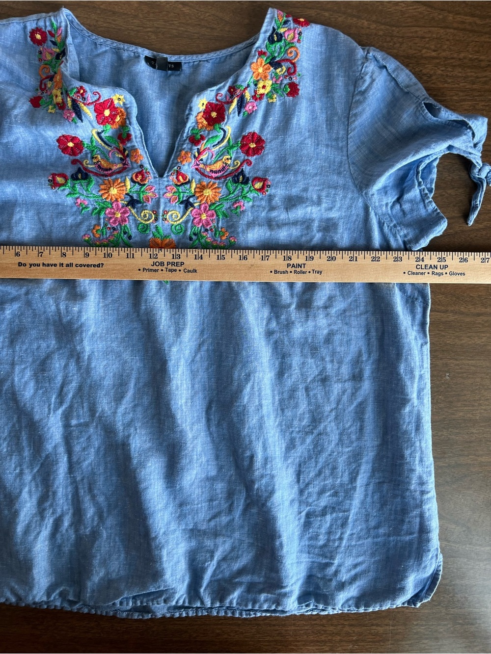 Talbots Plus Linen Cotton Embroidered Top 2X Floral Chambray Boho Coastal Folk - Picture 4 of 7